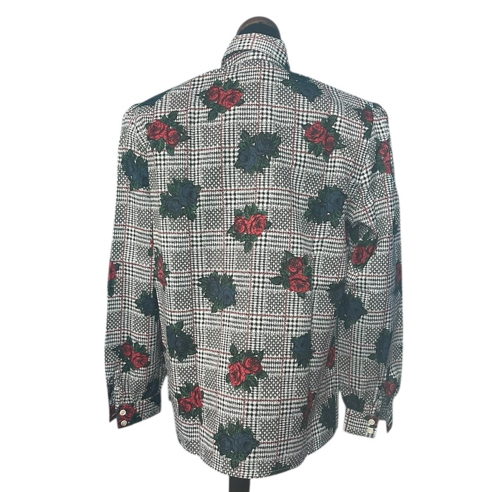 Vintage graphic rose pattern blouse with jabot 1970s medium - Picture 2 of 9